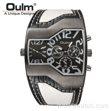 OULM montre-bracelet décontractée carré grand cadran double fuseau horaire montre à Quartz pour hommes marque de luxe horloge masculine Super grandes montres montre homme